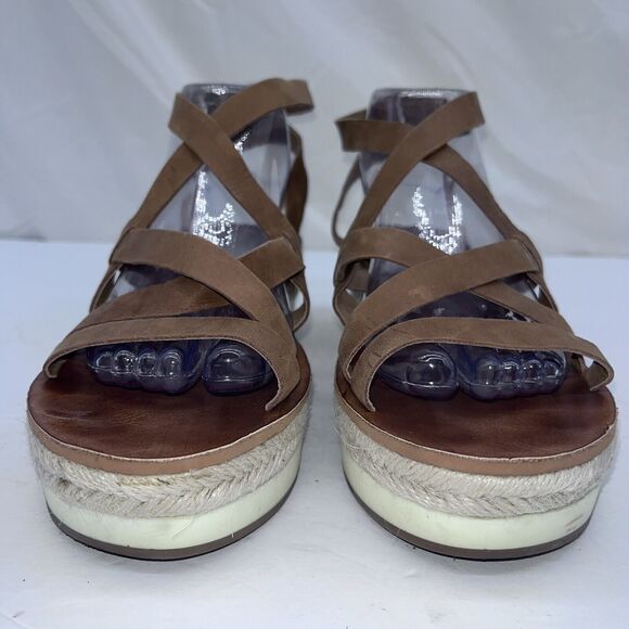 Lucky Brand Sandals Womens Sz 10 Brown Leather Platform Ankle Strap Espadrille - Picture 3 of 7